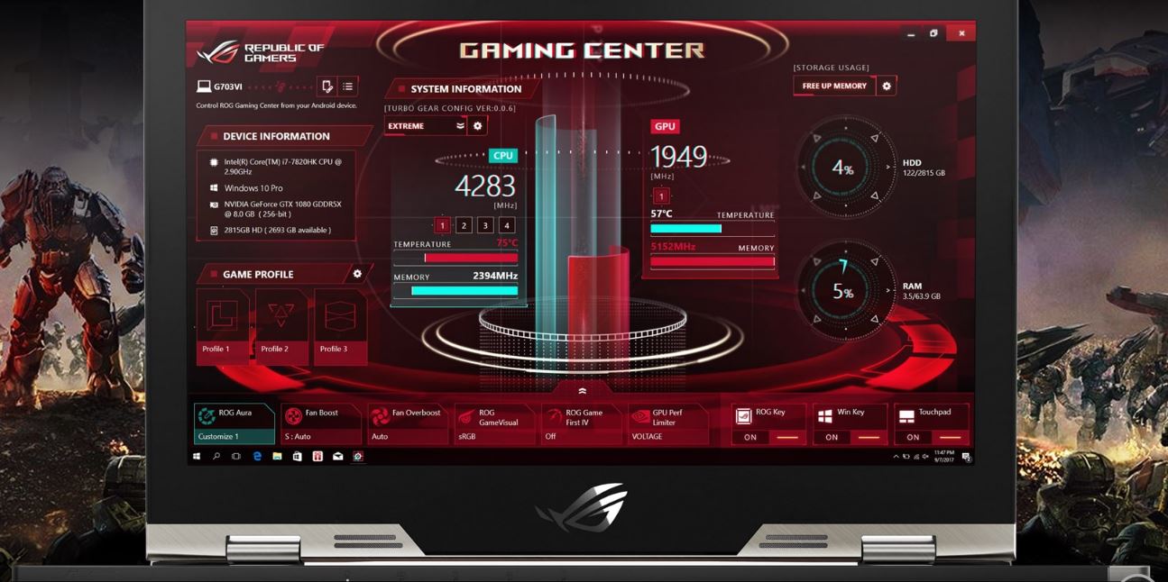 Asus Zephyrus G701 GX Control Center