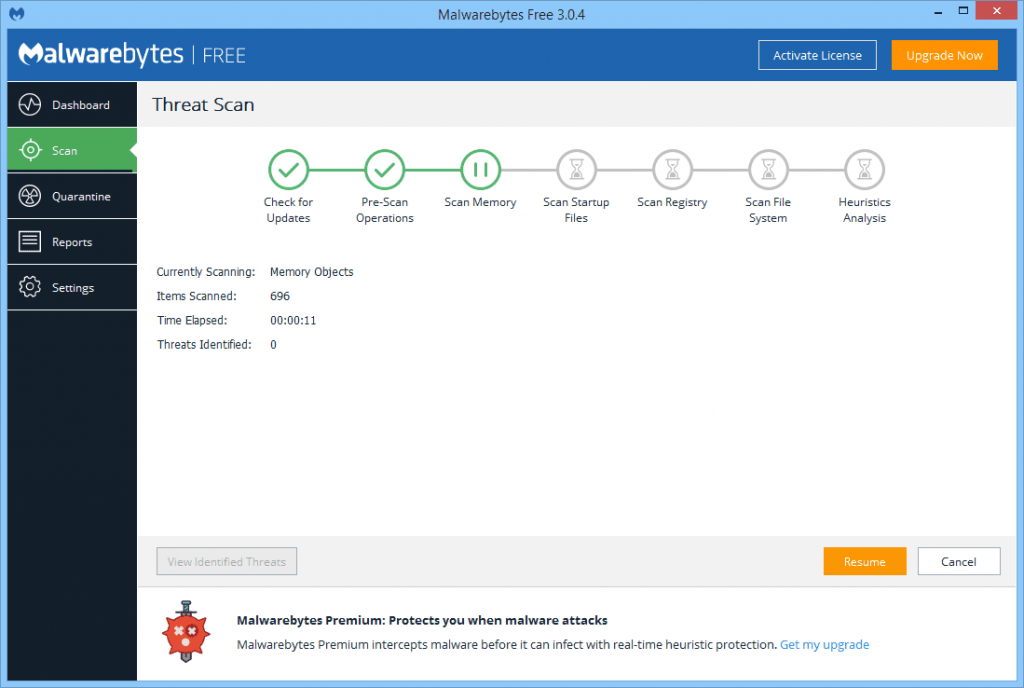 MalwareBytes Scanning Interface o Find Virus and Malware