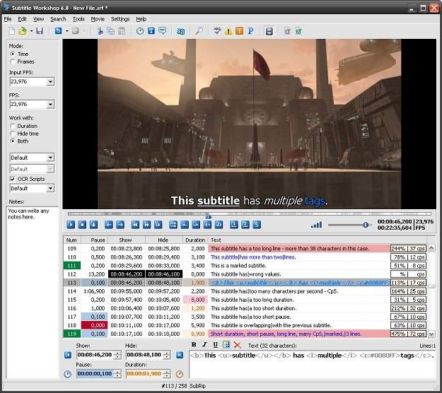 Subtitle Workshop Interface