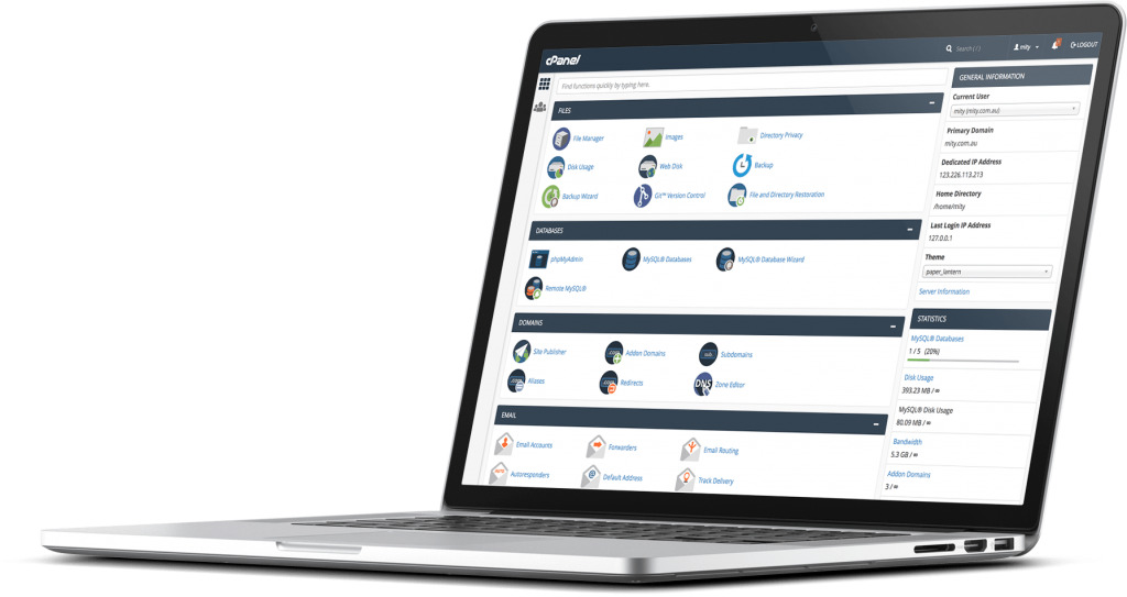 CPanel Interface on a Laptop