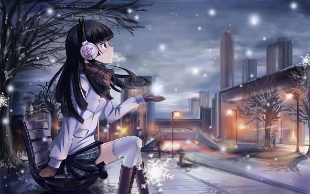 Hear the Music when Snow Fall anime girl